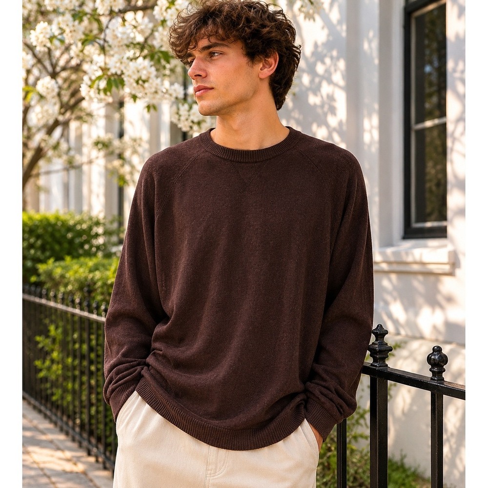 Born Mens XL Silk Cashmere Blend Sweater Brown Lightweight Knit Soft Pullover